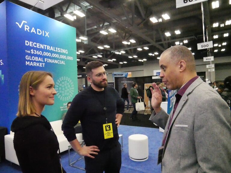 2560px SXSW 2022 Larry Sharpe at Radix booth decentralized finance