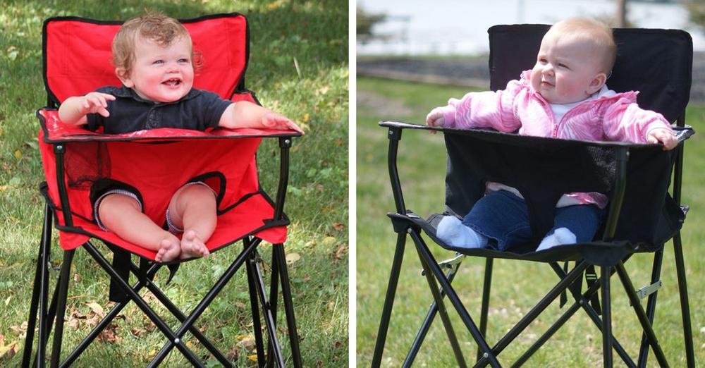 Portable Outdoor High Chair- red and back with a little boy and little girl in them- kids activities blog