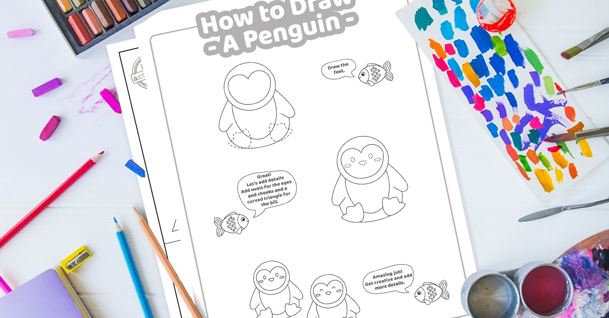 How to Draw a Penguin Easy Printable Lesson For Kids