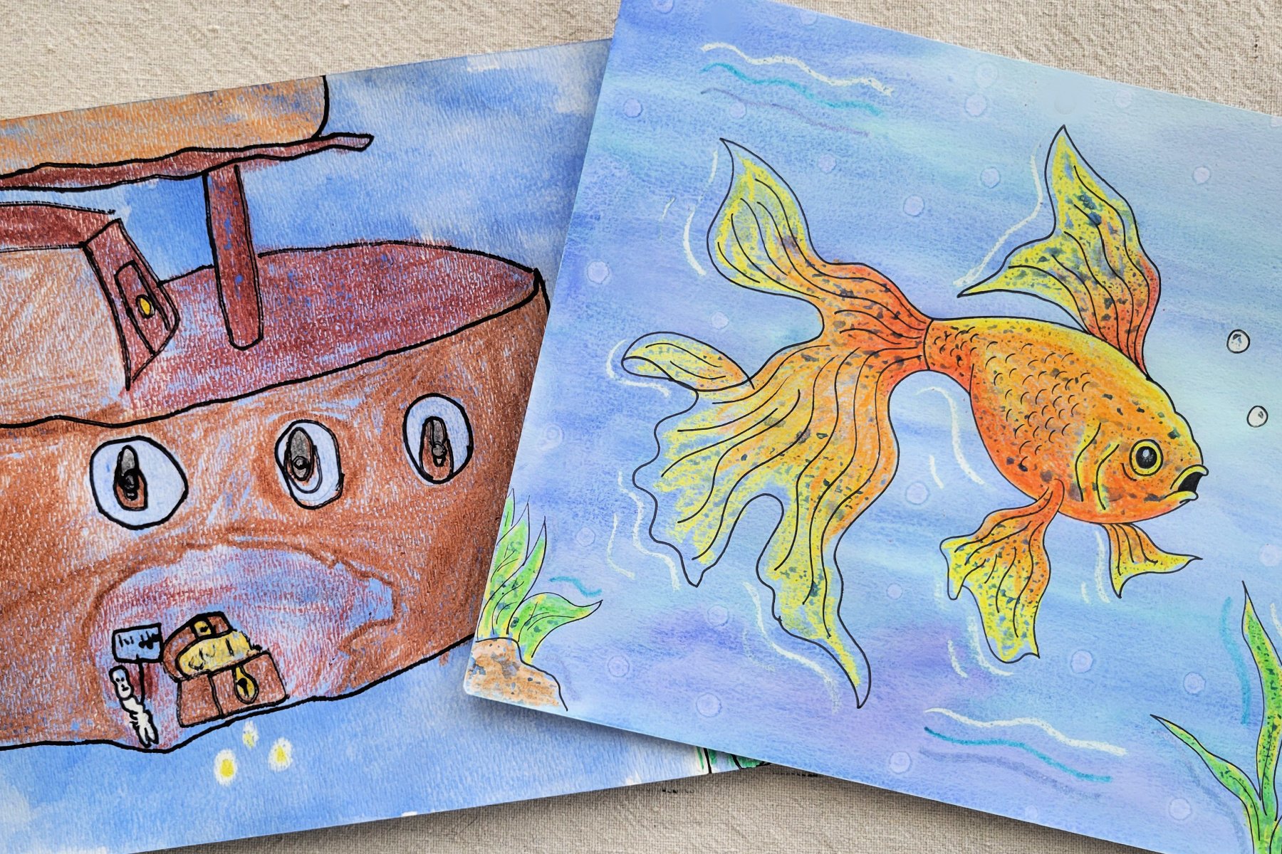 Underwater Scene Wax Resist Art Project for Kids