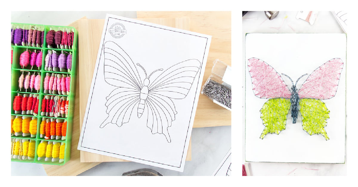 Butterfly String Art Project Using Coloring Page Templates