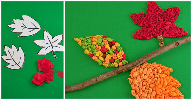 Colorful Autumn Leaves Craft from Crumpled Tissue Paper