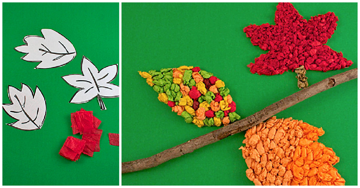 Colorful Autumn Leaves Craft from Crumpled Tissue Paper