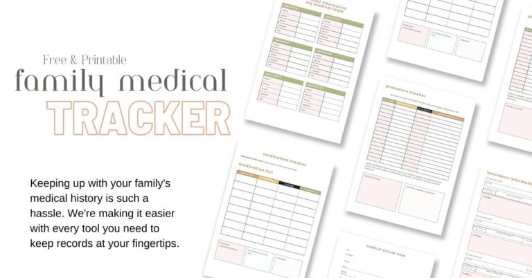 a photo of sample pages from a free family medical tracker printable