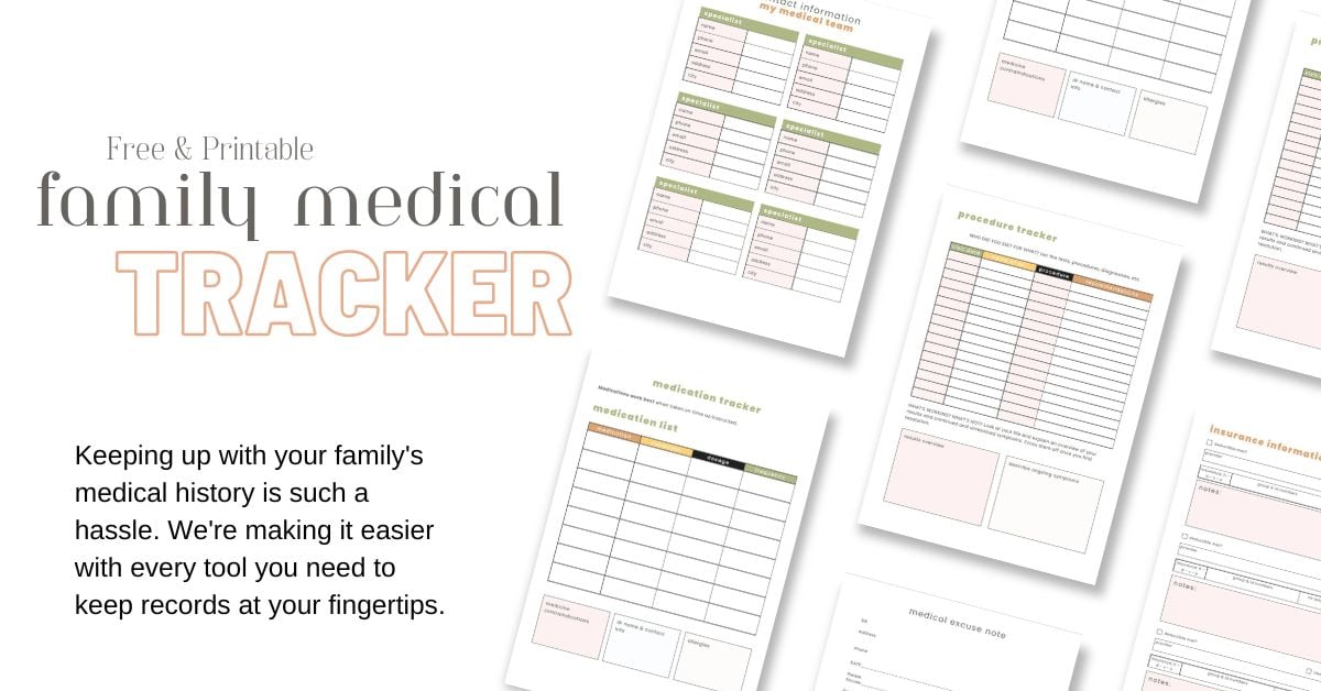 a photo of sample pages from a free family medical tracker printable