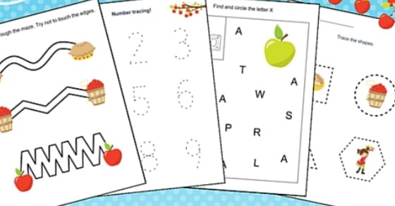 Free Apple Themed Worksheets for Preschool & Kindergarten