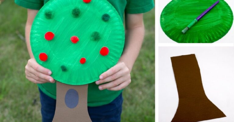 Preschool Apple Tree Craft Using Paper Plates & Pom Poms