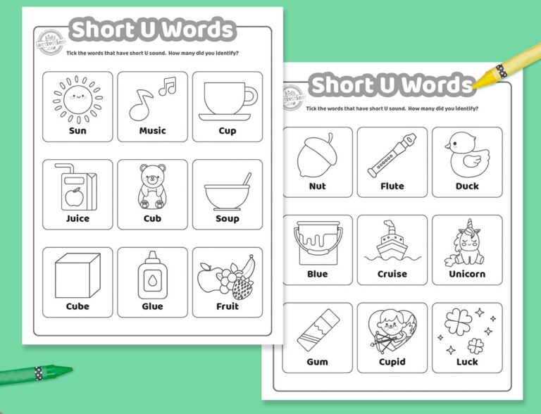 Fun Short U Words Worksheets