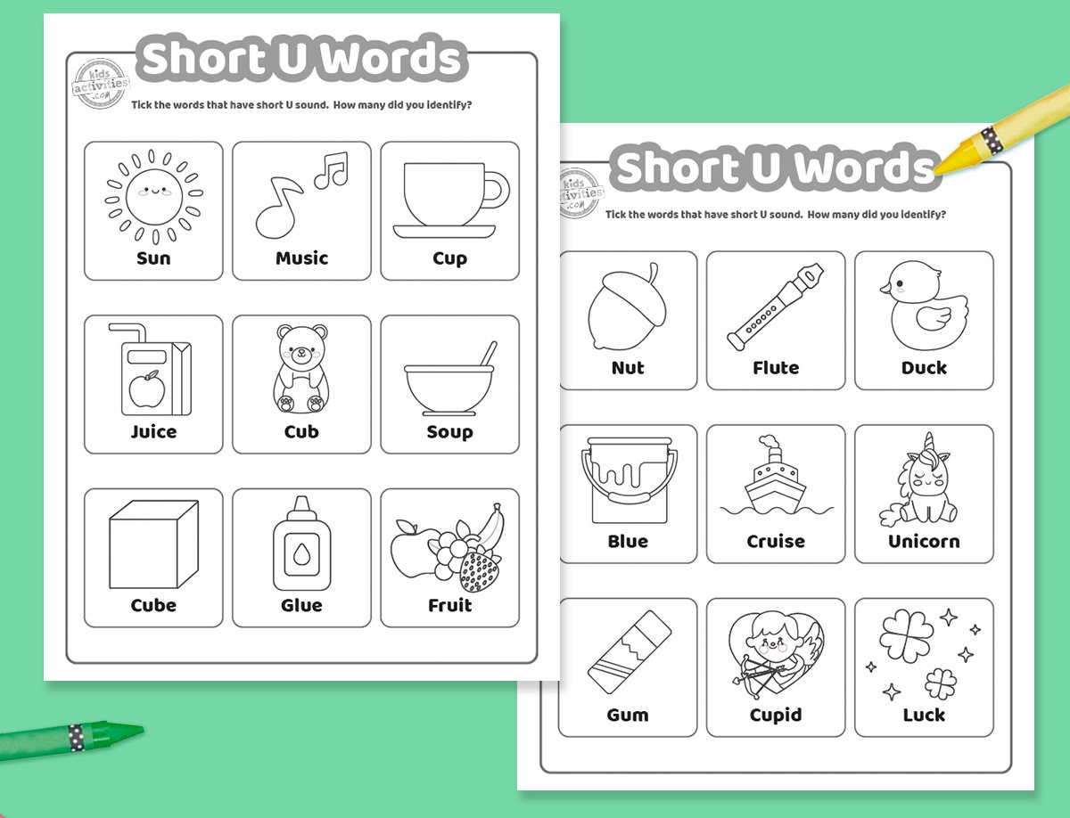 Fun Short U Words Worksheets