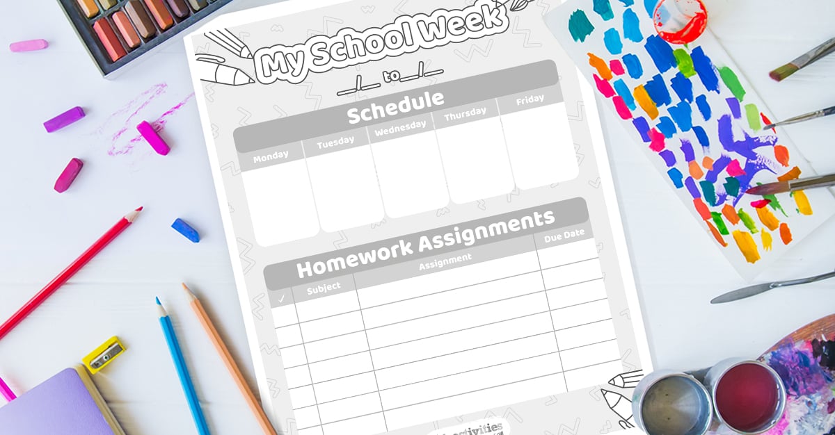 Free Printable Weekly Homework Calendar to Keep Kids Organized