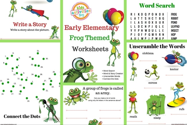 PRINTABLE FROG THEMED ELEMENTARY WORKSHEETS