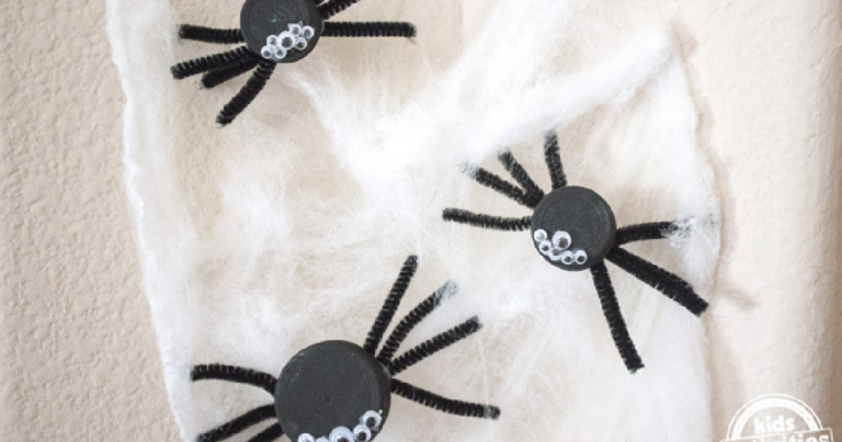 Creepy Crawly Bottle Cap Spiders Craft For Halloween