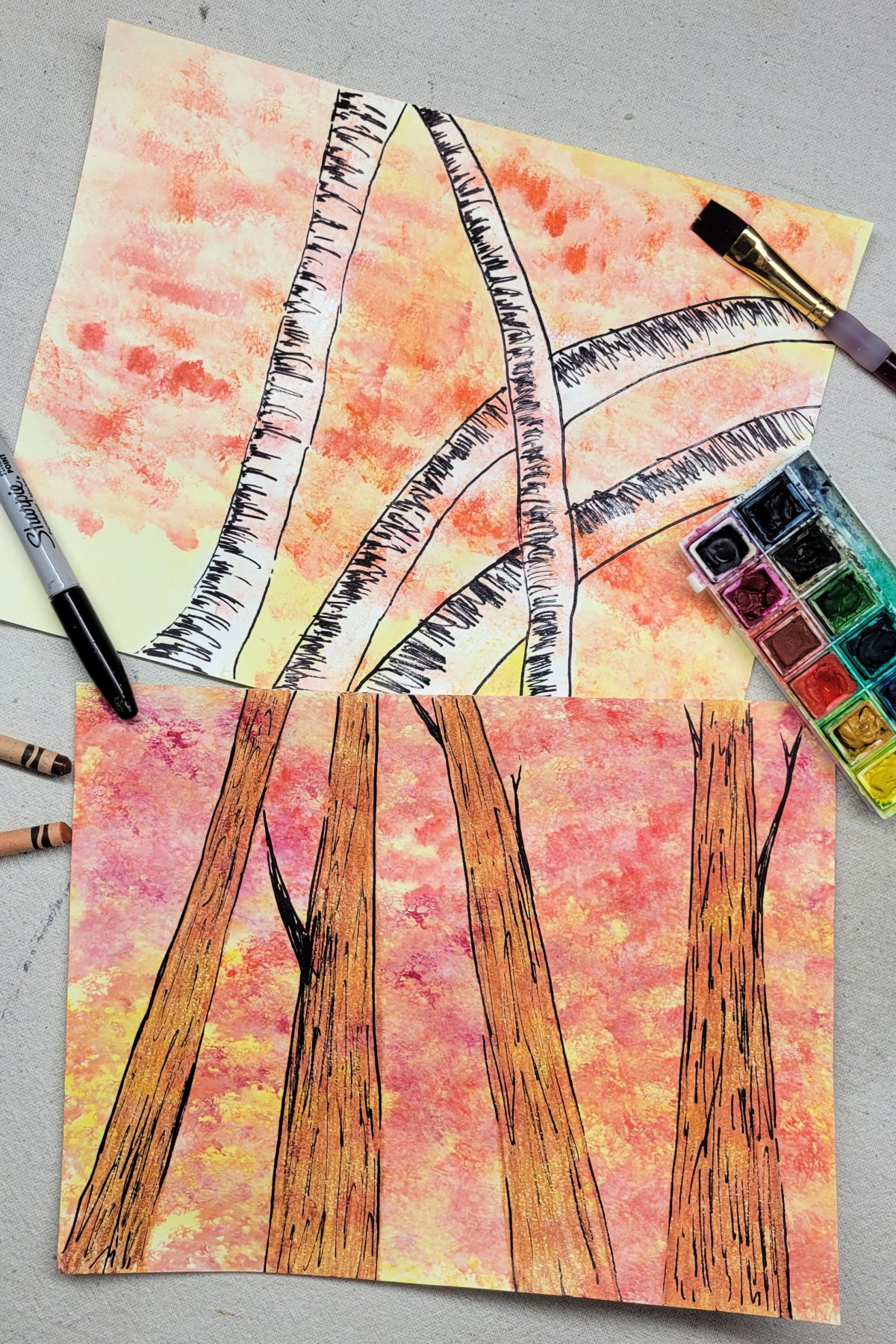 Wax Resist Fall Trees Art Project for Kids