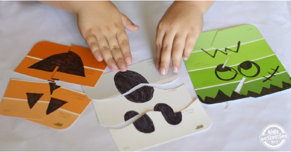 Spooky Cute DIY Halloween Paint Chip Puzzles for Kids