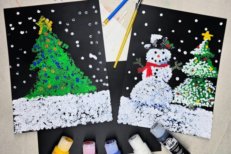 Snow Scene Pointillism Art Project for Kids