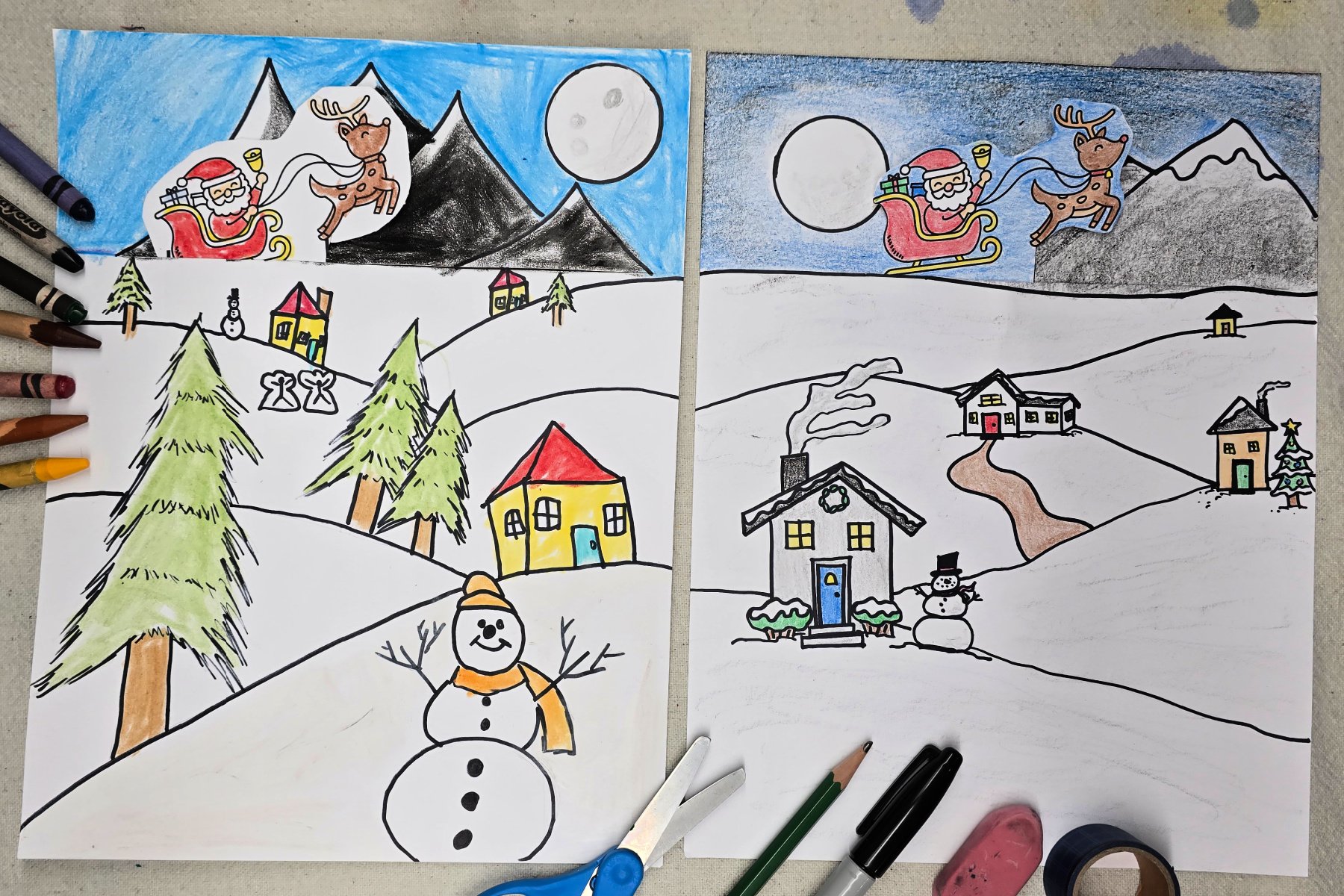 Winter Drawing with Dimension Art Project for Kids