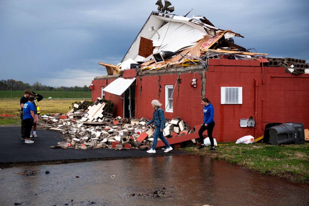 Damage after a tornado struck church